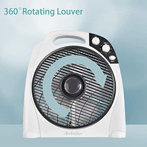  [아마존베스트]AirArtDeco Table Fan with Remote Control Remote Control Box Fan, 30 cm, 50 W, 3 Speeds, 7.5 H Timer, 3 Operating Modes, Swivel Function, Black