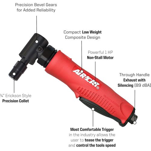  AirCat AIRCAT 6265 1 hp Composite Angle Die Grinder comes with a 2 & 3 Back-up Pads, Small, Red & Black