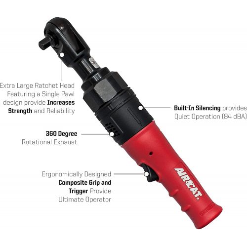  AirCat AIRCAT 805-HT High Torque 38 Air Ratchet, Small, Red