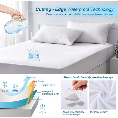  [아마존 핫딜] Waterproof Mattress Protector Queen Size - AirExpect 100% Organic Cotton Hypoallergenic Breathable Mattress Pad Cover, 18 Deep Pocket, Vinyl Free - 60 x 80