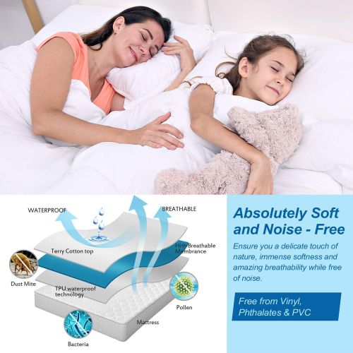  [아마존 핫딜] Waterproof Mattress Protector Queen Size - AirExpect 100% Organic Cotton Hypoallergenic Breathable Mattress Pad Cover, 18 Deep Pocket, Vinyl Free - 60 x 80