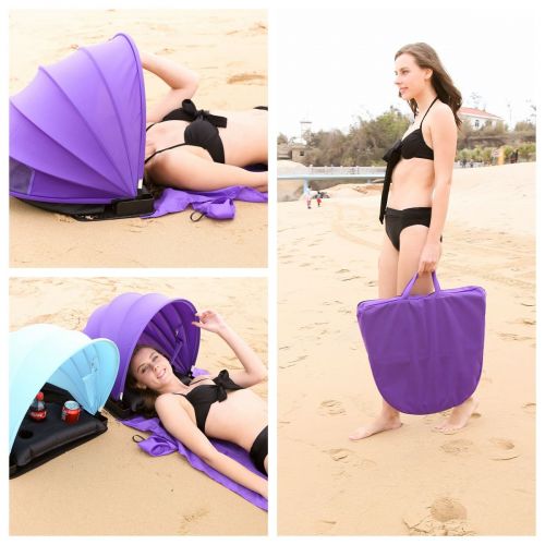  AirGoods HAIYANLE Pop Up Portable Adjustable Beach Sun Shade Canopy, Instant Outdoors Beach Tent, Mat, Shelter with Carry Case