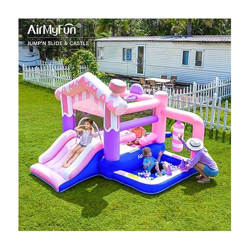  Bounce House, Bouncy House with Slide, Indoor Outdoor Inflatable Bounce House for Kids, Bounce Castle with Jumping House, Ball Pit, Basketball Hoop and Target Balls
