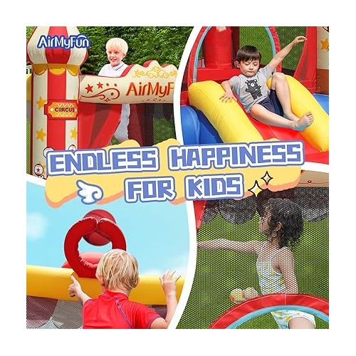  Small Inflatable Bounce House for Kids Outdoor & Indoor - Wet & Dry Available with Blower - Jumping Castle with Carry Bag (The Circus Theme)