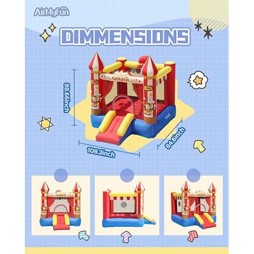  Small Inflatable Bounce House for Kids Outdoor & Indoor - Wet & Dry Available with Blower - Jumping Castle with Carry Bag (The Circus Theme)