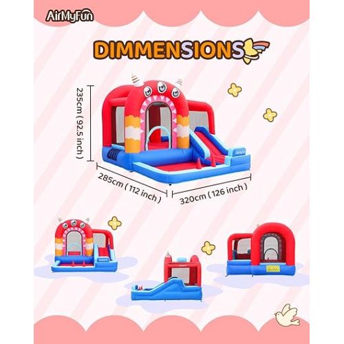  Inflatable Bounce House,Bouncy Castle with Air Blower,Play House with Ball Pit,Inflatable Kids Slide,Jumping Castle with Carry Bag