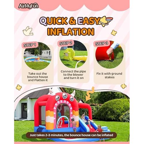  Inflatable Bounce House,Bouncy Castle with Air Blower,Play House with Ball Pit,Inflatable Kids Slide,Jumping Castle with Carry Bag