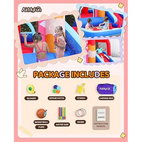  Inflatable Bounce House,Bouncy Castle with Air Blower,Play House with Ball Pit,Inflatable Kids Slide,Jumping Castle with Carry Bag