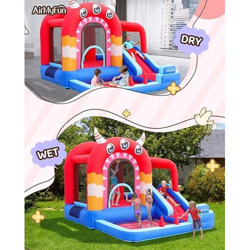  Inflatable Bounce House,Bouncy Castle with Air Blower,Play House with Ball Pit,Inflatable Kids Slide,Jumping Castle with Carry Bag