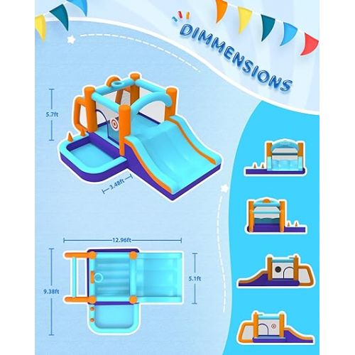  Bounce House for Kids 5-12 Inflatable Bouncy House for Kids Outdoor with Ball Pit Pool, Basketball Hoop, Football Playing, A82030