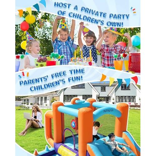  Bounce House for Kids 5-12 Inflatable Bouncy House for Kids Outdoor with Ball Pit Pool, Basketball Hoop, Football Playing, A82030