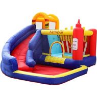 Food Bouncy Castle, Bounce House with Hamburger Ketchup Shape, Jump & Slide Area with Safety Net, Giant Castle with Ball Pit & Air Blower
