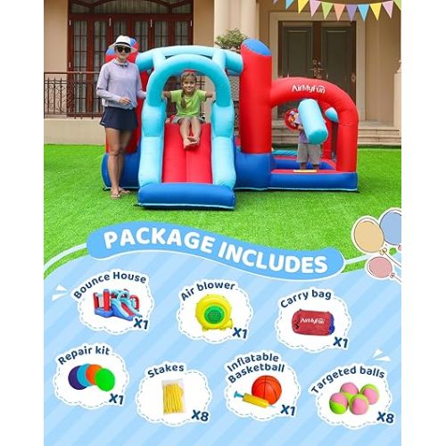  Inflatable Bounce House, Bouncy House with Slide,Indoor Outdoor Bounce House with Ball Pit,Basketball Hoop,Target Balls and Boxing,Inflatable Bouncer for Party