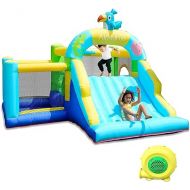 Bounce House with Blower, Inflatable Jump Bouncy Castle for Kids, with Wide Slide, Ball Pool for Backyard Play & Party Fun, A82031