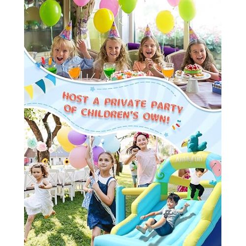  Bounce House with Blower, Inflatable Jump Bouncy Castle for Kids, with Wide Slide, Ball Pool for Backyard Play & Party Fun, A82031