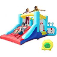 Inflatable Bounce House with Slide, Big Kids Bouncy House with Blower, Ball Pool, Basketball Hoop - Jumping Castle for Indoor and Outdoor Family Backyard Fun and Parties.