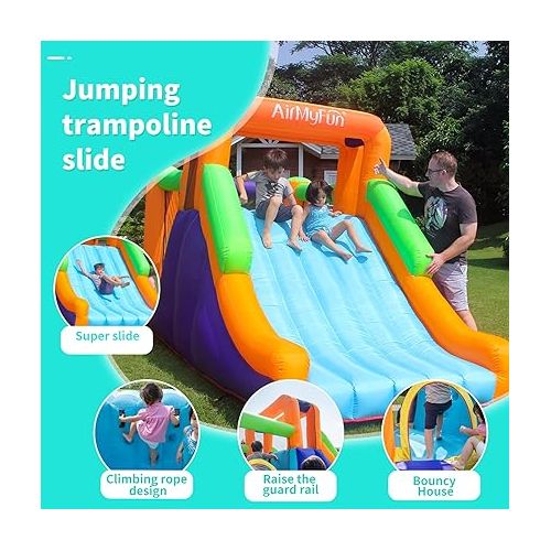  Inflatable Bounce House with Silde for Kids,Inflatable Bouncy House for Kids Outdoor, Toddle Bounce House with Blower for Backyard, Inflatable Bouncer with Long Slide for Party