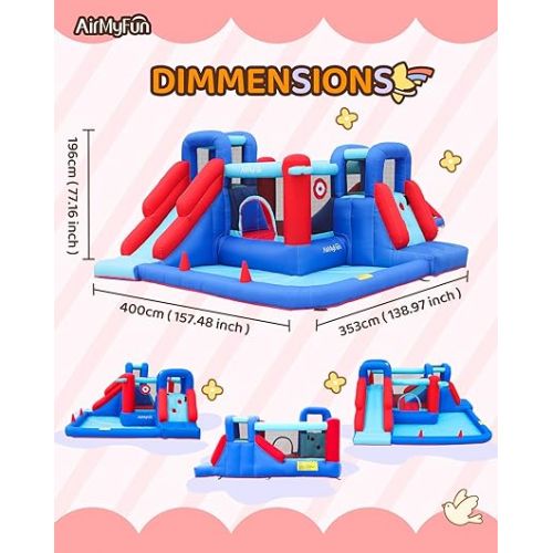  Bounce House,Bouncy Castle with Ball Pit,Inflatable Kids Double Slide with Air Blower, Castle Bouncer for Children Jumping Outdoor and Indoor Party