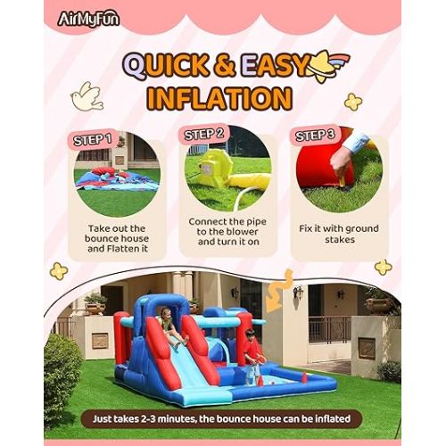  Bounce House,Bouncy Castle with Ball Pit,Inflatable Kids Double Slide with Air Blower, Castle Bouncer for Children Jumping Outdoor and Indoor Party