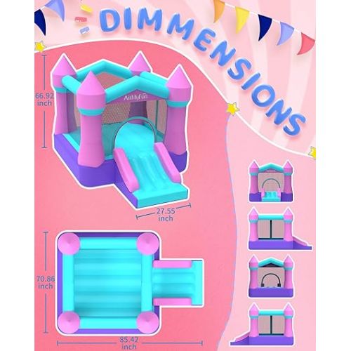  Toddler Bounce House with Blower for Kids 3-8, Inflatable Bouncy Jumping Castle with Slide, Indoor/Outdoor Pink Bouncer House, 82011B