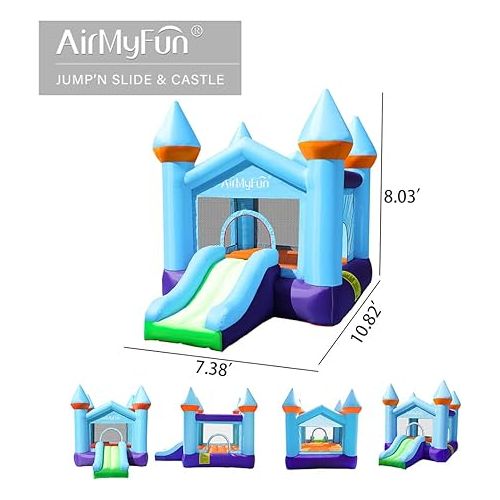  Kids Bounce House with Blower, Inflatable Slide Bouncy House Blue Bouncy Castle for Wet & Dry,Toddlers Jumping Castle for Indoor and Outdoor