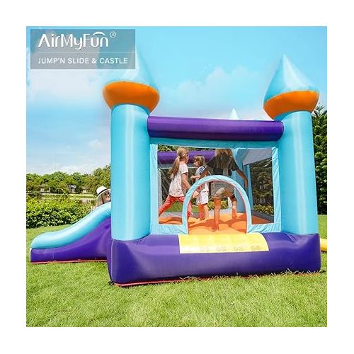  Kids Bounce House with Blower, Inflatable Slide Bouncy House Blue Bouncy Castle for Wet & Dry,Toddlers Jumping Castle for Indoor and Outdoor