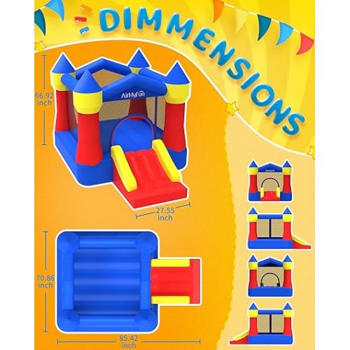  Inflatable Bounce Jumper House with Air Blower, Jump Slide, Kids Castle Party Theme Bounce House with Durable Safe Sewn Indoor Outdoor, 82011A