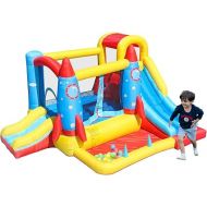 Inflatable Bounce House,Bouncy Castle with Air Blower,Play House with Ball Pit,Inflatable Kids Slide,Jumping Castle with Carry Bag(Rocket Theme)