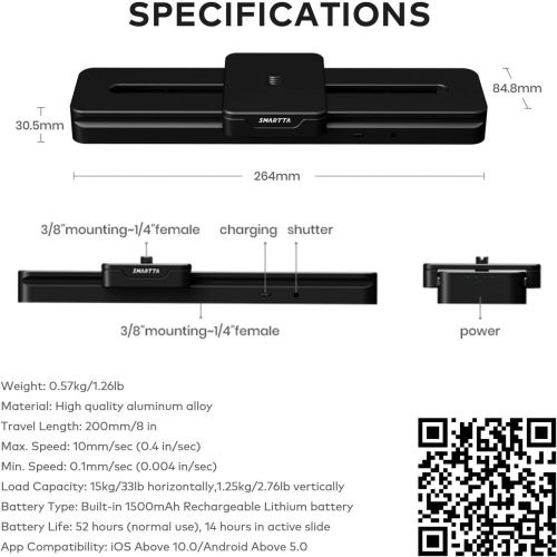  [아마존베스트]Aircover Smartta SliderMini 2 Motorized Camera Slider. Ultra Smooth & Portable. App or Manual Button Control. Video/Time Lapses/Stop Motion/Loop Mode/Curve Mode. 20cm/8” Travel Length. Load