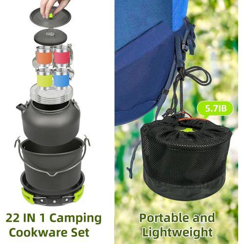 아이르 AIRE 16 Pcs Camping Cookware Set Stove Canister Stand Tripod Outdoor Hiking Picnic Non-Stick Cooking Backpacking with Folding Knife and Fork Set Mess Kit