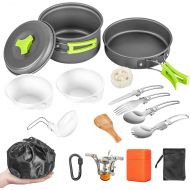 AIRE 16 Pcs Camping Cookware Set Stove Canister Stand Tripod Outdoor Hiking Picnic Non-Stick Cooking Backpacking with Folding Knife and Fork Set Mess Kit
