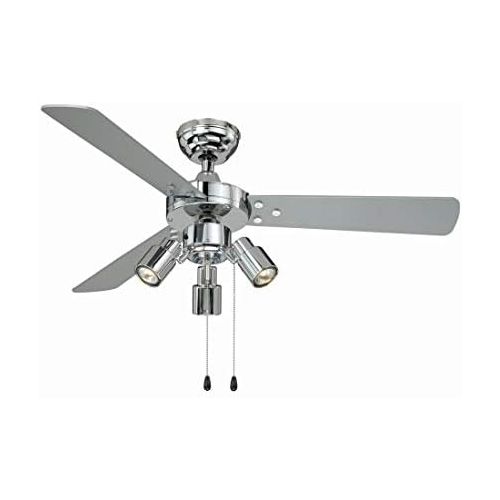  [아마존베스트]AireRyder Cyrus Ceiling Fan with Lighting and Pull Switch 107 cm Glossy Chrome Casing Reversible Blades in Black and Silver