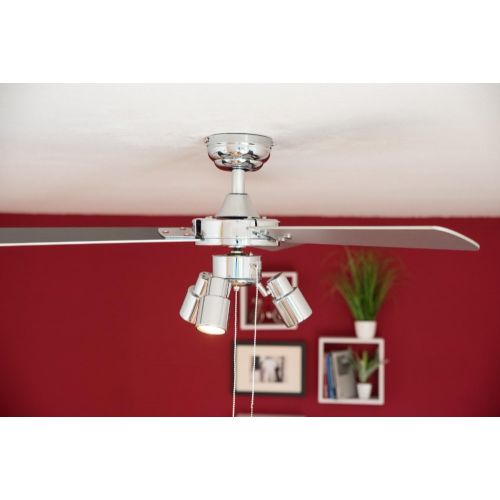  [아마존베스트]AireRyder Cyrus Ceiling Fan with Lighting and Pull Switch 107 cm Glossy Chrome Casing Reversible Blades in Black and Silver