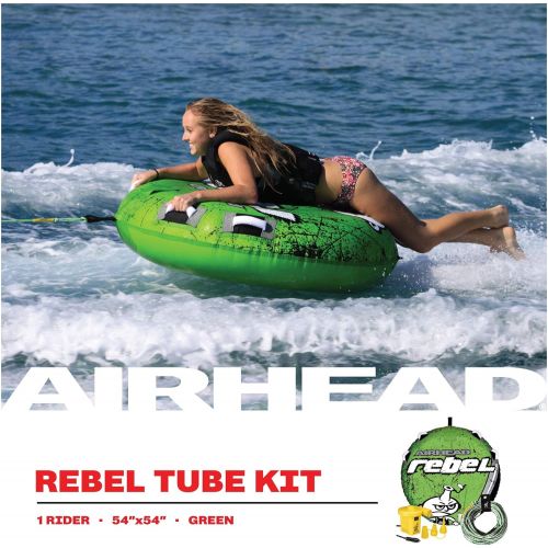  [아마존베스트]Airhead Rebel 54 Inch 1 Person Durable Red Towable Tube Kit w/Rope and 12V Pump