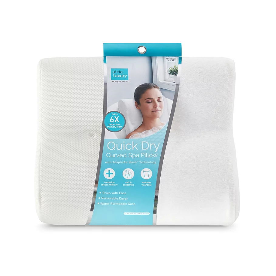  Airia Luxury 2-Piece Quick Dry Curved Spa Pillow in White