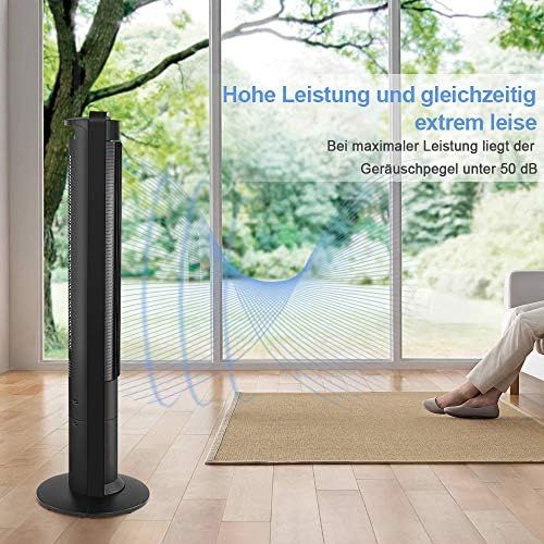  [아마존베스트]Airvention tower fan with remote control, 109 cm, quiet 100° oscillating column fan, standing fan, black, timer, 40 W energy-saving, 3 speeds, X01a, tower fan