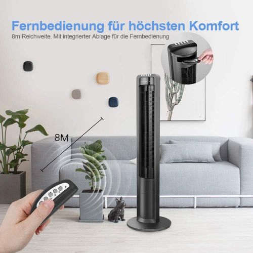  [아마존베스트]Airvention tower fan with remote control, 109 cm, quiet 100° oscillating column fan, standing fan, black, timer, 40 W energy-saving, 3 speeds, X01a, tower fan