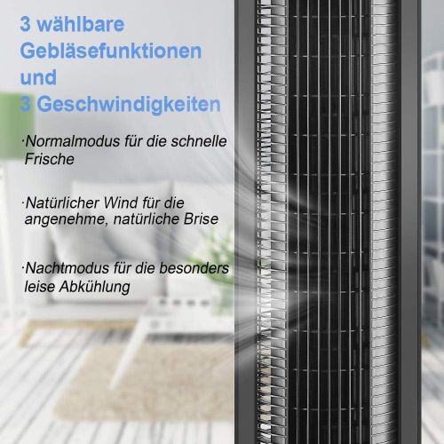  [아마존베스트]Airvention tower fan with remote control, 109 cm, quiet 100° oscillating column fan, standing fan, black, timer, 40 W energy-saving, 3 speeds, X01a, tower fan