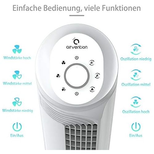  [아마존베스트]Airvention Tower Fan FZ09, 82 cm, Very Quiet, 90° Oscillating Fan, Floor Fan, 0.04 kWh, Energy Saving, 3 Speeds, Tower Fan, Cool Air in Bedroom and Home