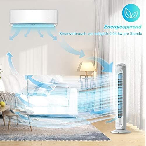  [아마존베스트]Airvention Tower Fan FZ09, 82 cm, Very Quiet, 90° Oscillating Fan, Floor Fan, 0.04 kWh, Energy Saving, 3 Speeds, Tower Fan, Cool Air in Bedroom and Home