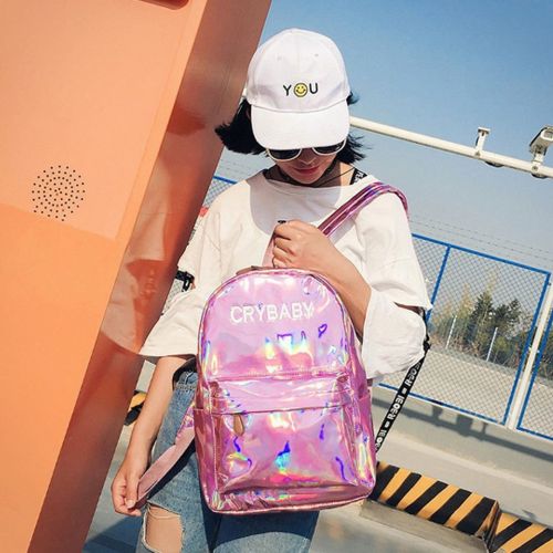  Aisa Fashion Holographic Laser Backpack Big Capacity PU Leather School Bag Travel Satchel Shoulder Bag Leisure Daypacks