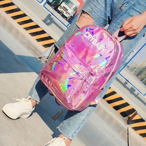  Aisa Fashion Holographic Laser Backpack Big Capacity PU Leather School Bag Travel Satchel Shoulder Bag Leisure Daypacks