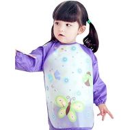 [아마존베스트]Aisa Children Kids Waterproof Long-Sleeved Smock Apron Bib for Eating Painting (Purple Butterfly)