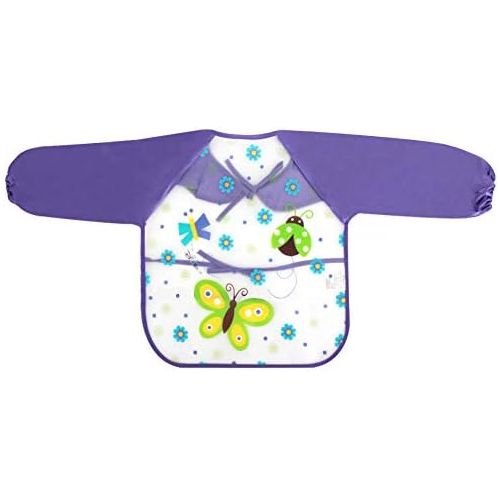  [아마존베스트]Aisa Children Kids Waterproof Long-Sleeved Smock Apron Bib for Eating Painting (Purple Butterfly)