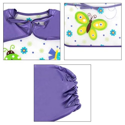  [아마존베스트]Aisa Children Kids Waterproof Long-Sleeved Smock Apron Bib for Eating Painting (Purple Butterfly)