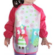 [아마존베스트]Aisa Children Kids Waterproof Long-sleeved Smock Apron Bib for Eating Painting Red Owl