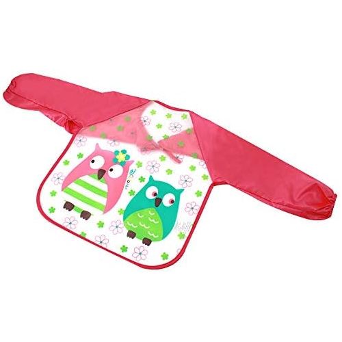  [아마존베스트]Aisa Children Kids Waterproof Long-sleeved Smock Apron Bib for Eating Painting Red Owl