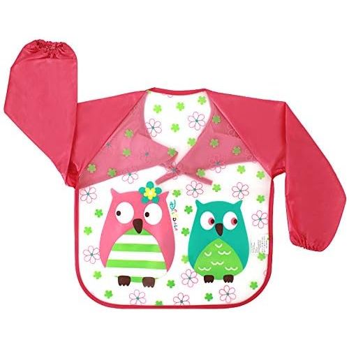  [아마존베스트]Aisa Children Kids Waterproof Long-sleeved Smock Apron Bib for Eating Painting Red Owl