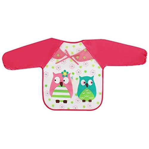  [아마존베스트]Aisa Children Kids Waterproof Long-sleeved Smock Apron Bib for Eating Painting Red Owl