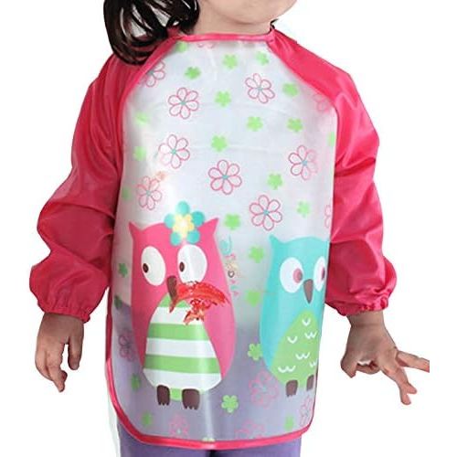  [아마존베스트]Aisa Children Kids Waterproof Long-sleeved Smock Apron Bib for Eating Painting Red Owl